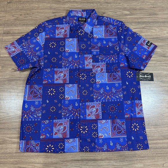 Snoop Dogg Tops - NWT Men 2XL Dogg Supply By Snoop Dog Blue Bandana Button Down Short Sleeve Mens